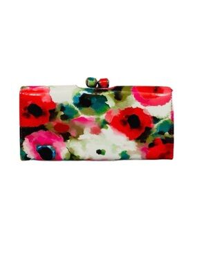 WALLET ~ Long Floral Print Wallet w/Kiss Lock Closure and Plethora of Pockets